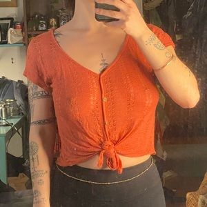 Tie waist knit rusty orange shirt - size M - January 7 brand